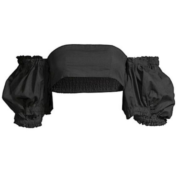 WeWoreWhat x Onia Coco Puff-Sleeve Crop Top Cropped Shirt Black Size Medium - Picture 8 of 14